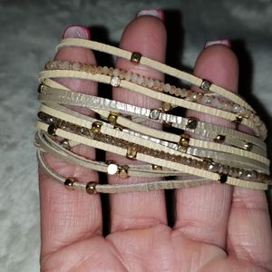 Leather and beaded bracelet